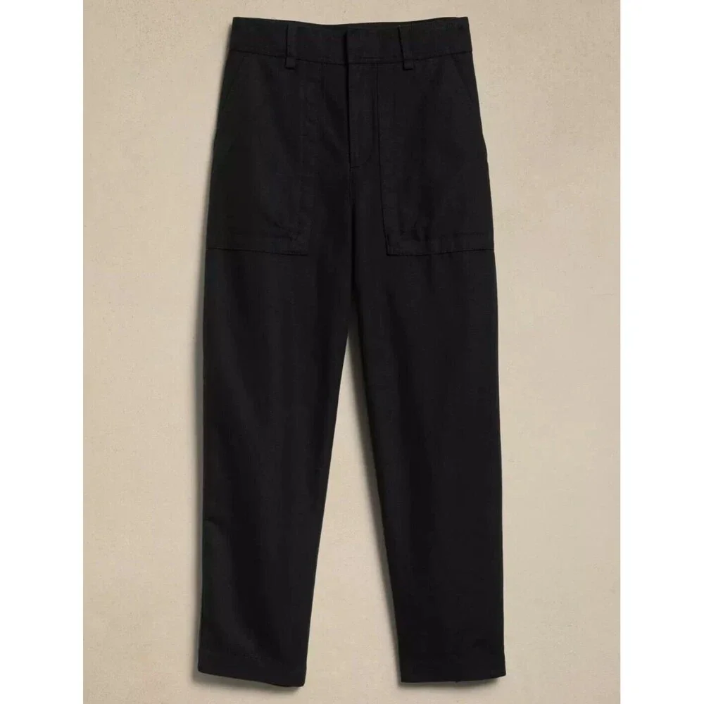 New Banana Republic Mya Cotton Linen Cargo Pant Size 14 Black 882900 NWT Utility
